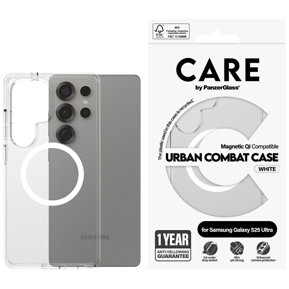 CARE by PanzerGlass Flagship Urban Combat Valge QI Ümbris jaoks Samsung Galaxy S25 Ultra - Läbipaistev