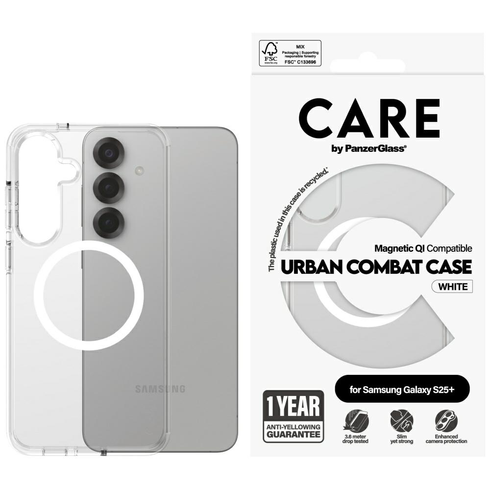 CARE by PanzerGlass Flagship Urban Combat Valge QI Ümbris jaoks Samsung Galaxy S25+ - Läbipaistev