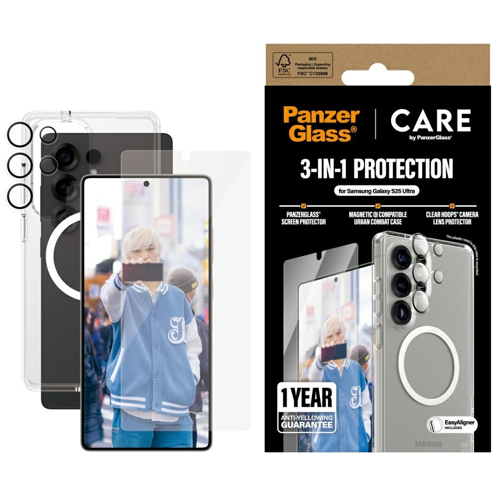 CARE by PanzerGlass Flagship 3in1 Ümbris + Glass + Lens Protective Kit jaoks Samsung Galaxy S25 Ultra