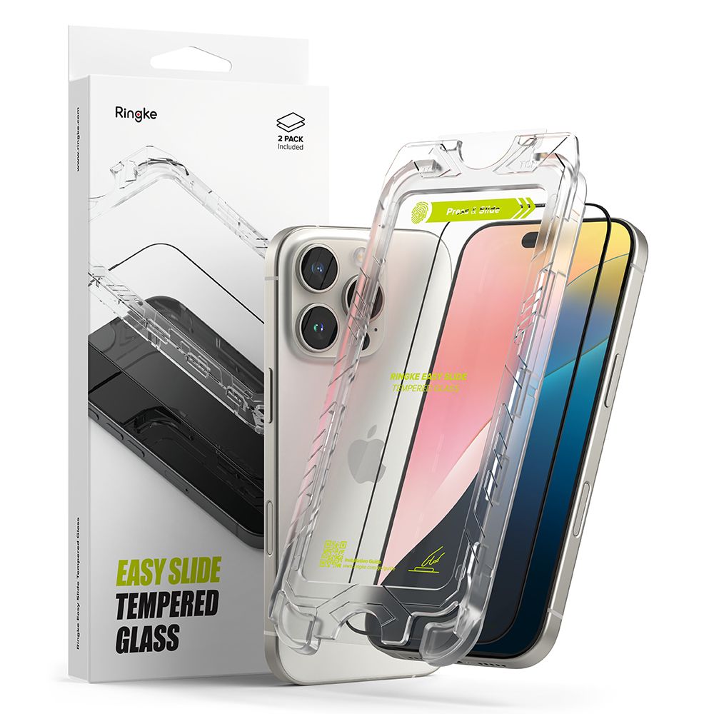 Ringke Easy Slide 2-pack must Frame Karastatud klaas jaoks iPhone 16 Pro Max
