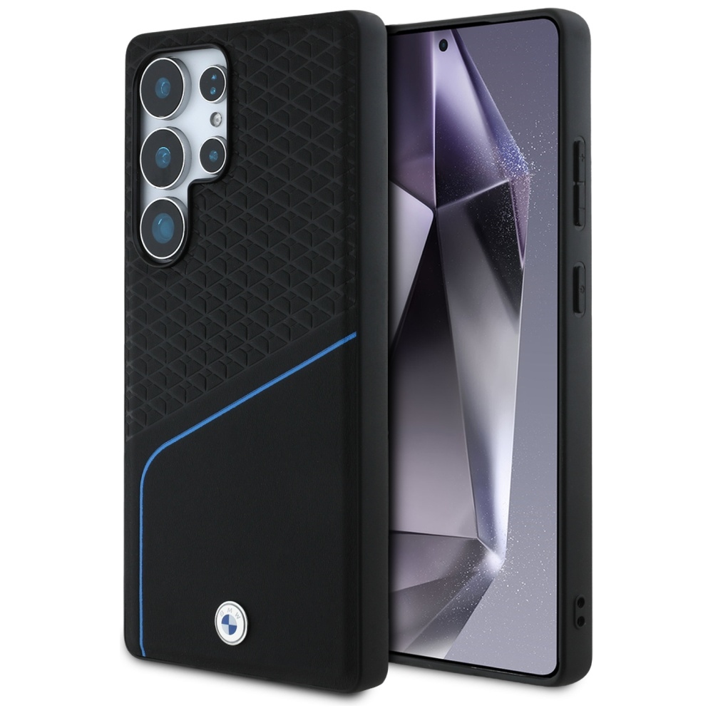 BMW Leather Textured and Smooth MagSafe ümbris jaoks Samsung Galaxy S25 Ultra - must