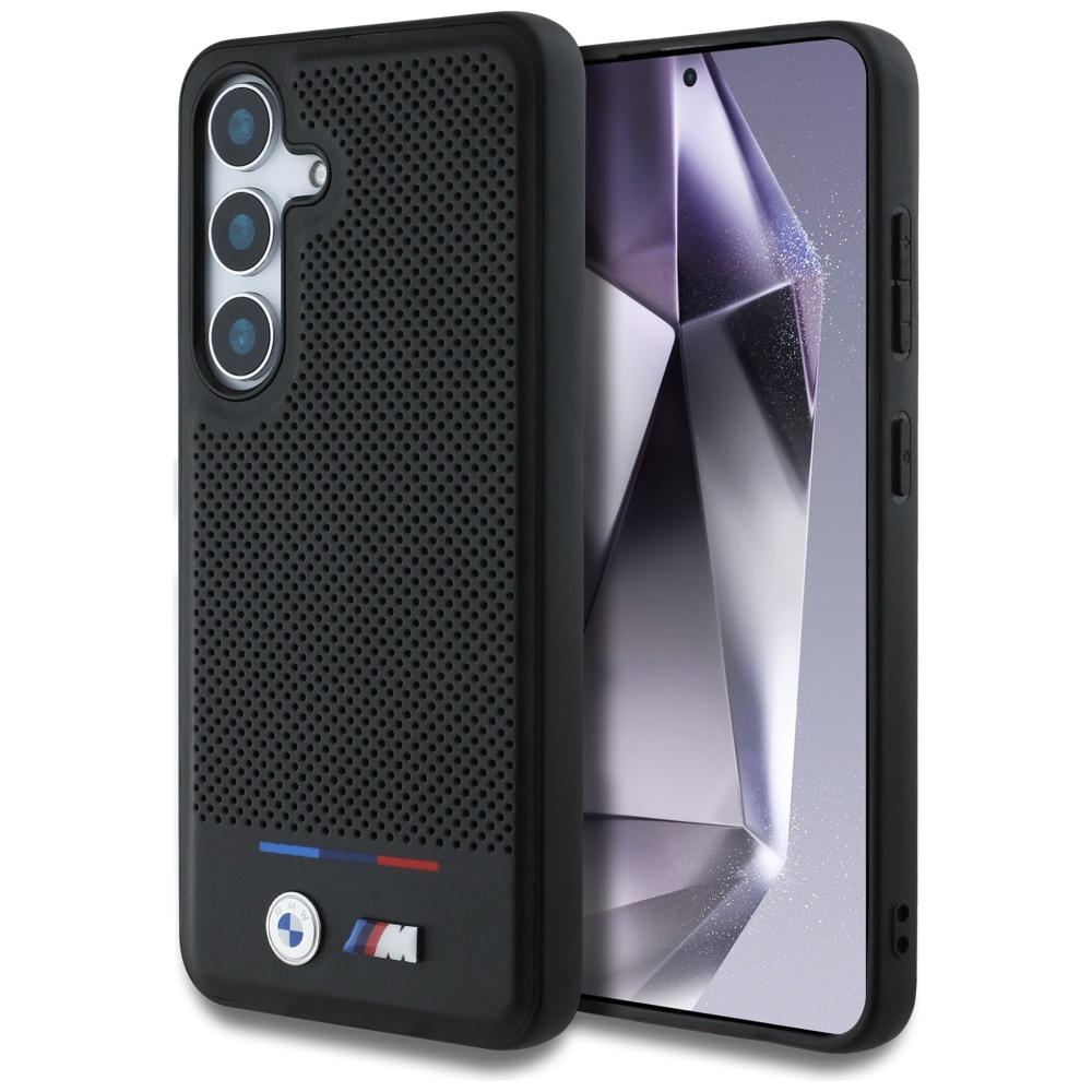 BMW Leather Tricolor Stripe MagSafe Ümbris jaoks Samsung Galaxy S25+ - must