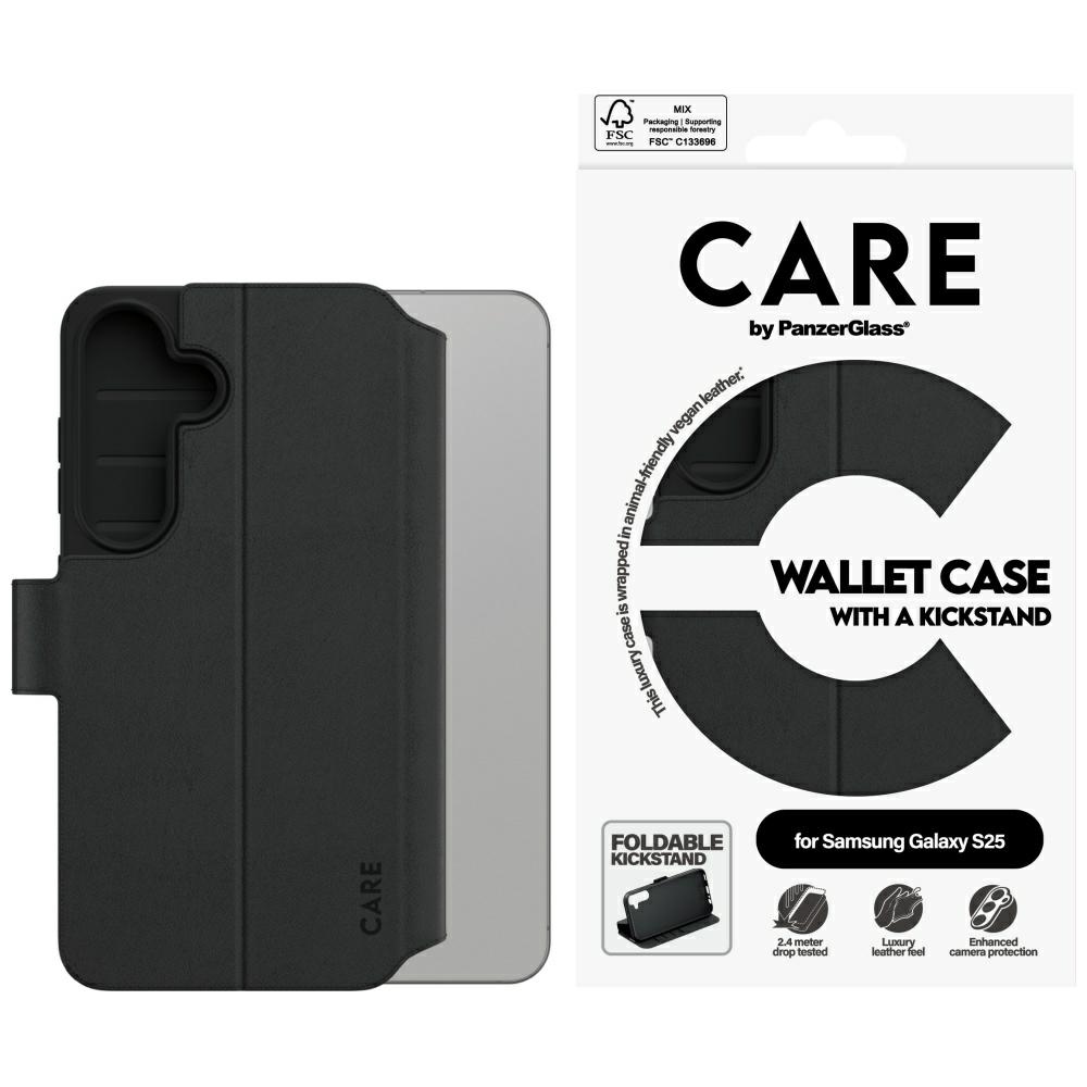 CARE by PanzerGlass Feature Wallet Kickstand Ümbris jaoks Samsung Galaxy S25 - Must
