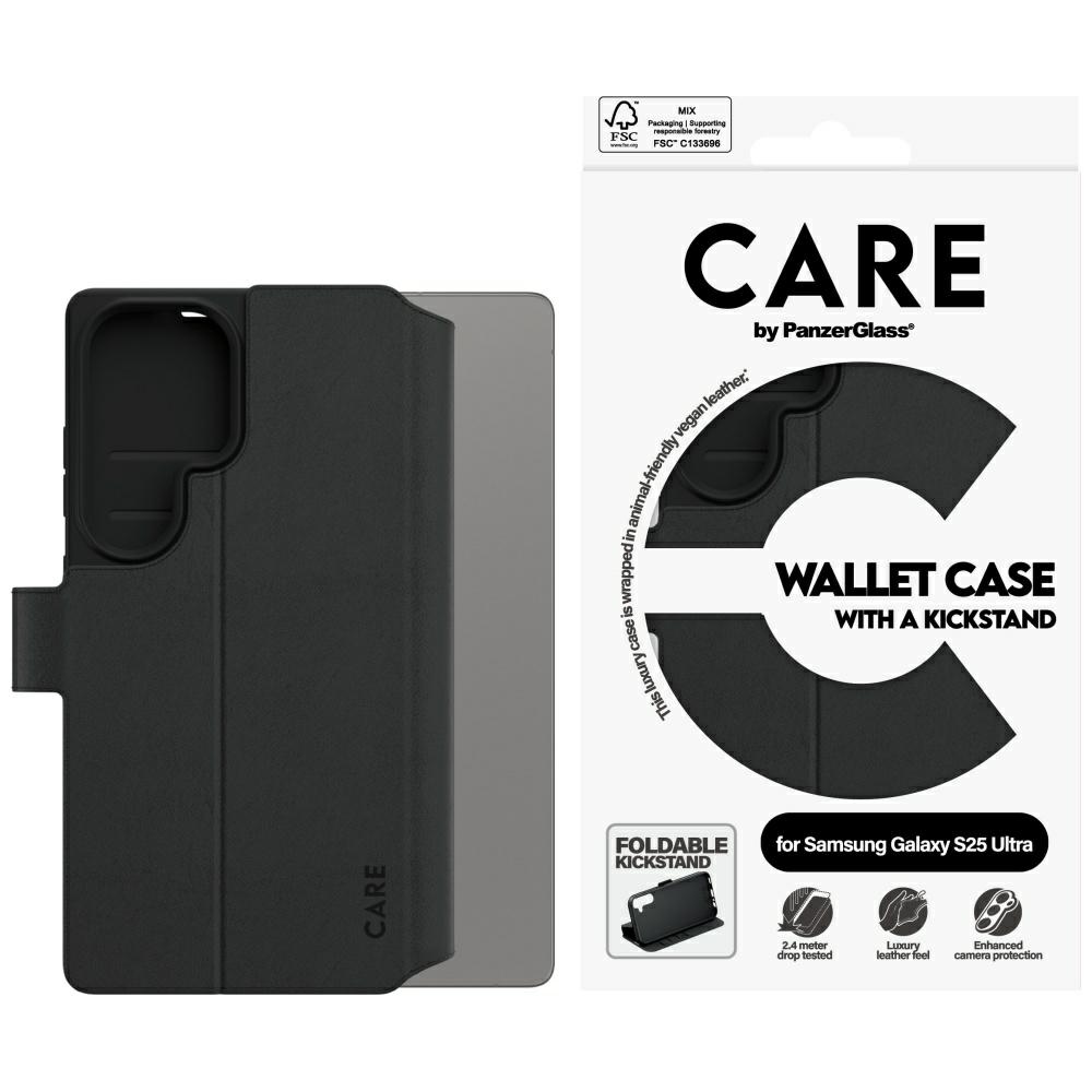 CARE by PanzerGlass Feature Wallet Kickstand Ümbris jaoks Samsung Galaxy S25 Ultra - Must