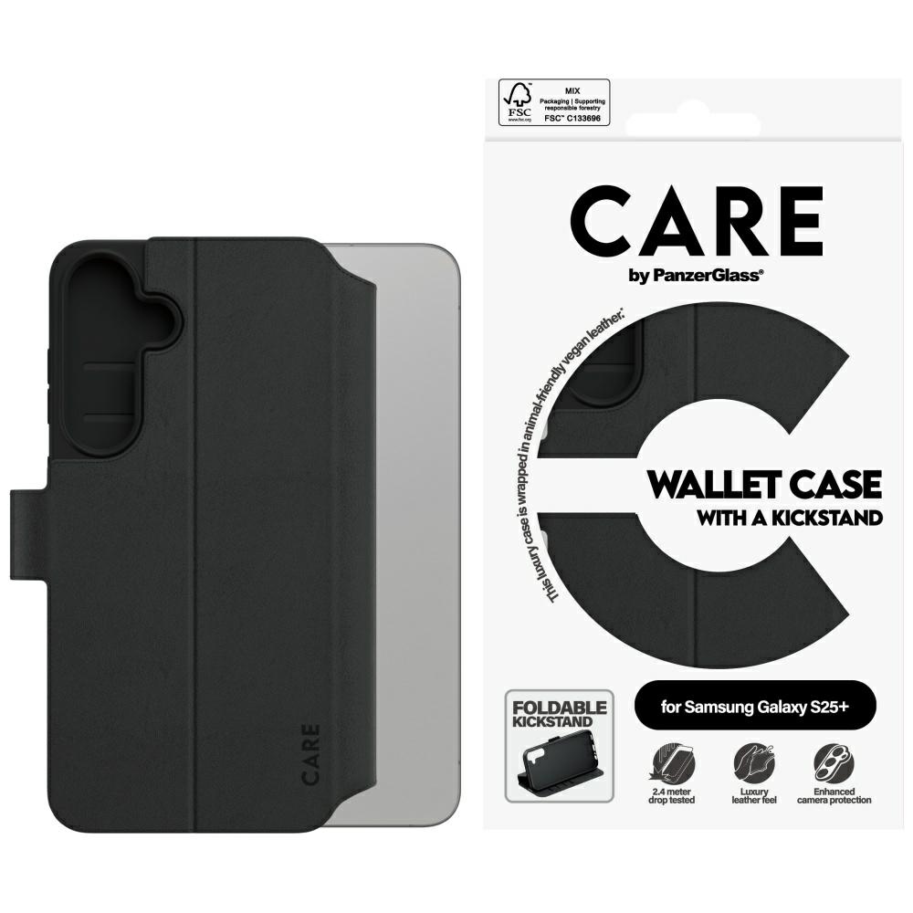 CARE by PanzerGlass Feature Wallet Kickstand Ümbris jaoks Samsung Galaxy S25+ - Must