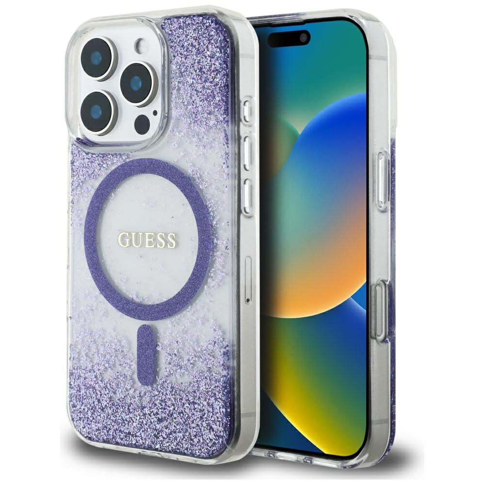 Guess HC Resin Bottom Glitter MagSafe ümbris jaoks iPhone 16 Pro Max - lilla