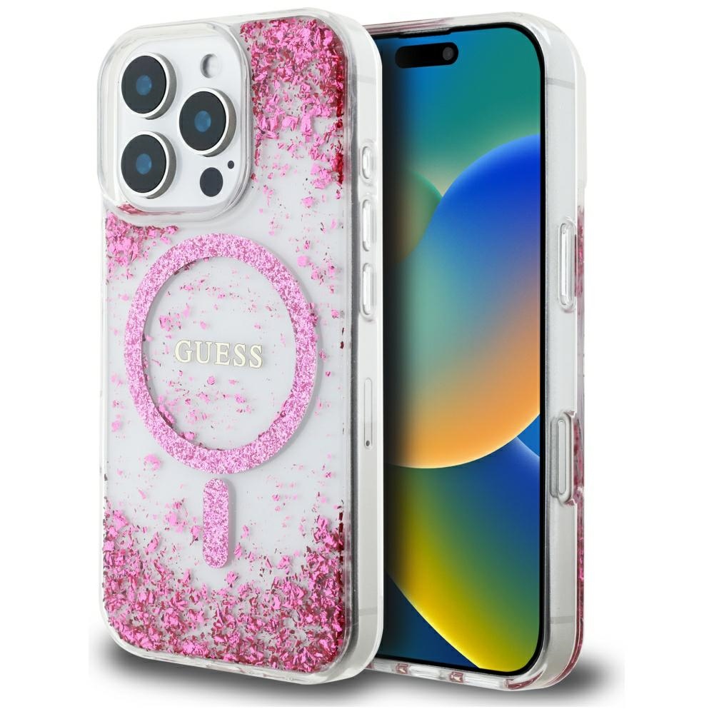 GUESS ümbris jaoks IPHONE 16 Pro Max compatible with MagSafe GUHMP16XRGRGEP (Resin Bottom Glitter) roosa