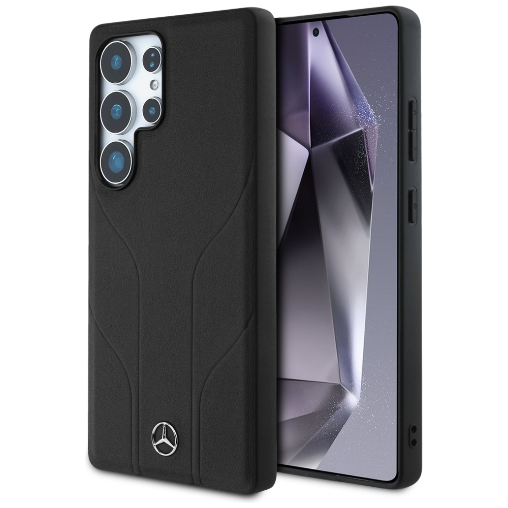 Mercedes Leather Debossed Lines MagSafe ümbris jaoks Samsung Galaxy S25 Ultra - must