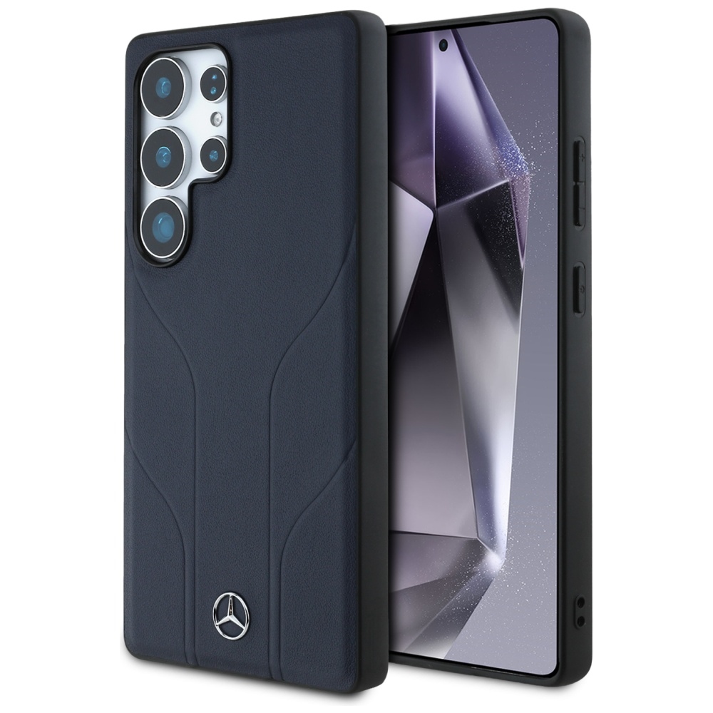 Mercedes Leather Debossed Lines MagSafe Ümbris jaoks Samsung Galaxy S25 Ultra - sinine