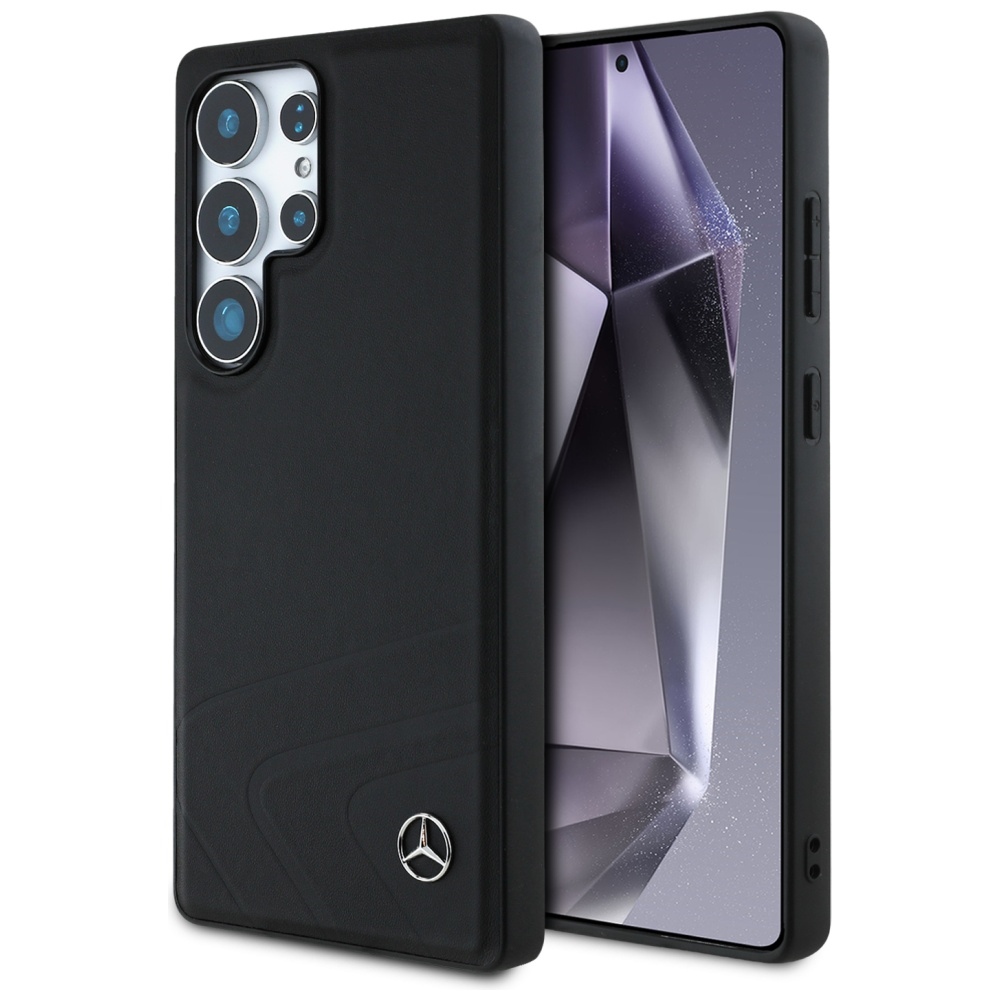 Mercedes Leather Horizontal Debossed Curves MagSafe Ümbris jaoks Samsung Galaxy S25 Ultra - must