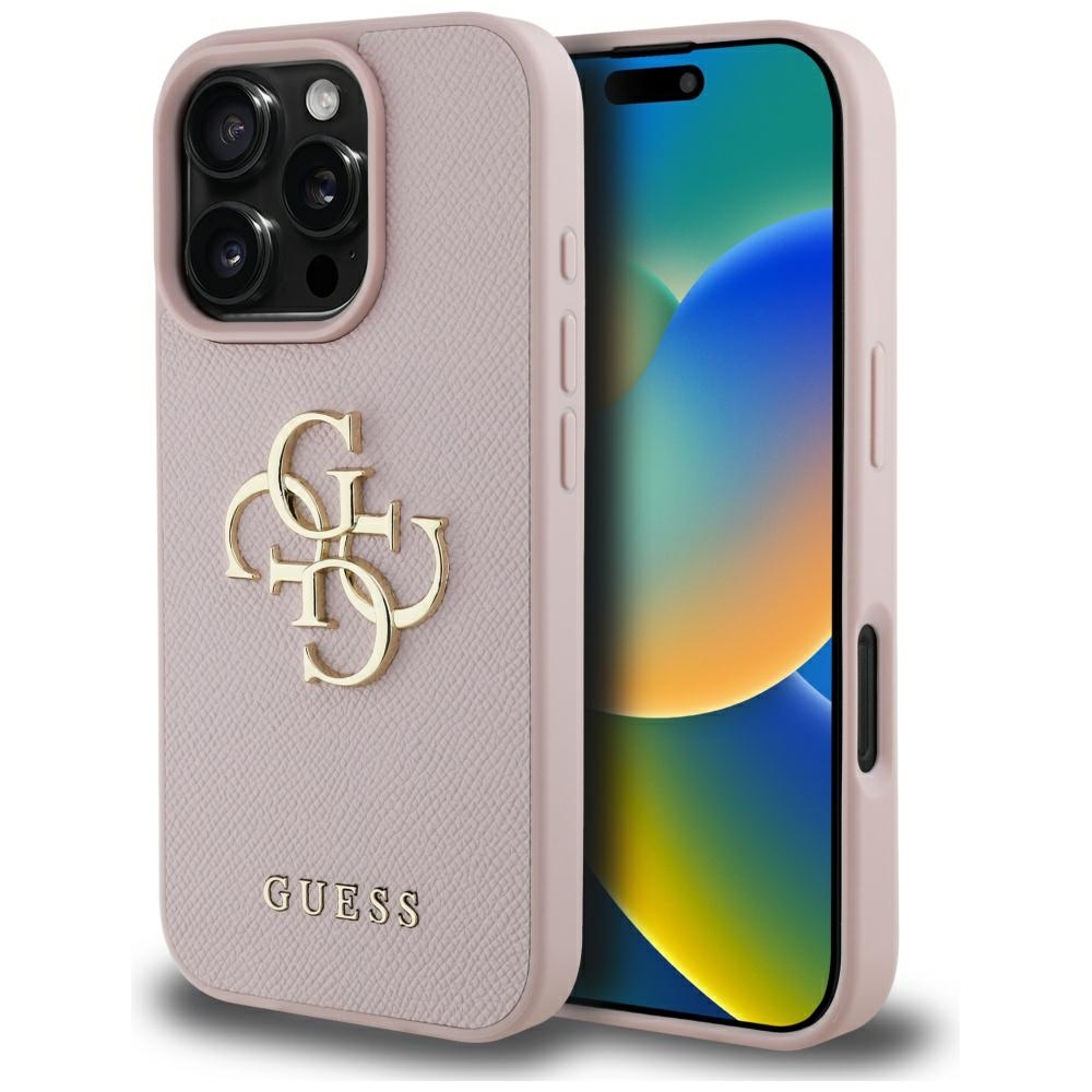 Guess Grained Big 4G Logo Small Classic Logo Ümbris jaoks iPhone 16 Pro - roosa