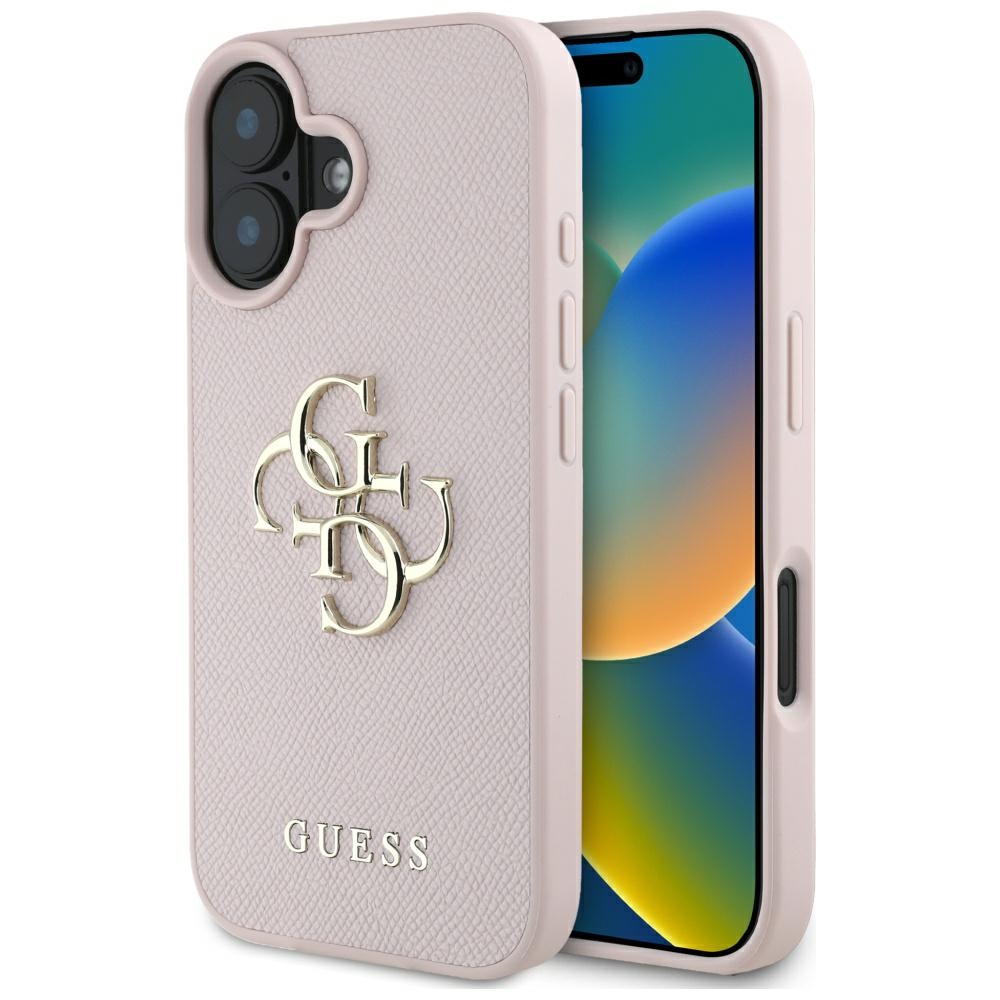 Guess Grained Big 4G Logo Small Classic Logo ümbris jaoks iPhone 16 - roosa
