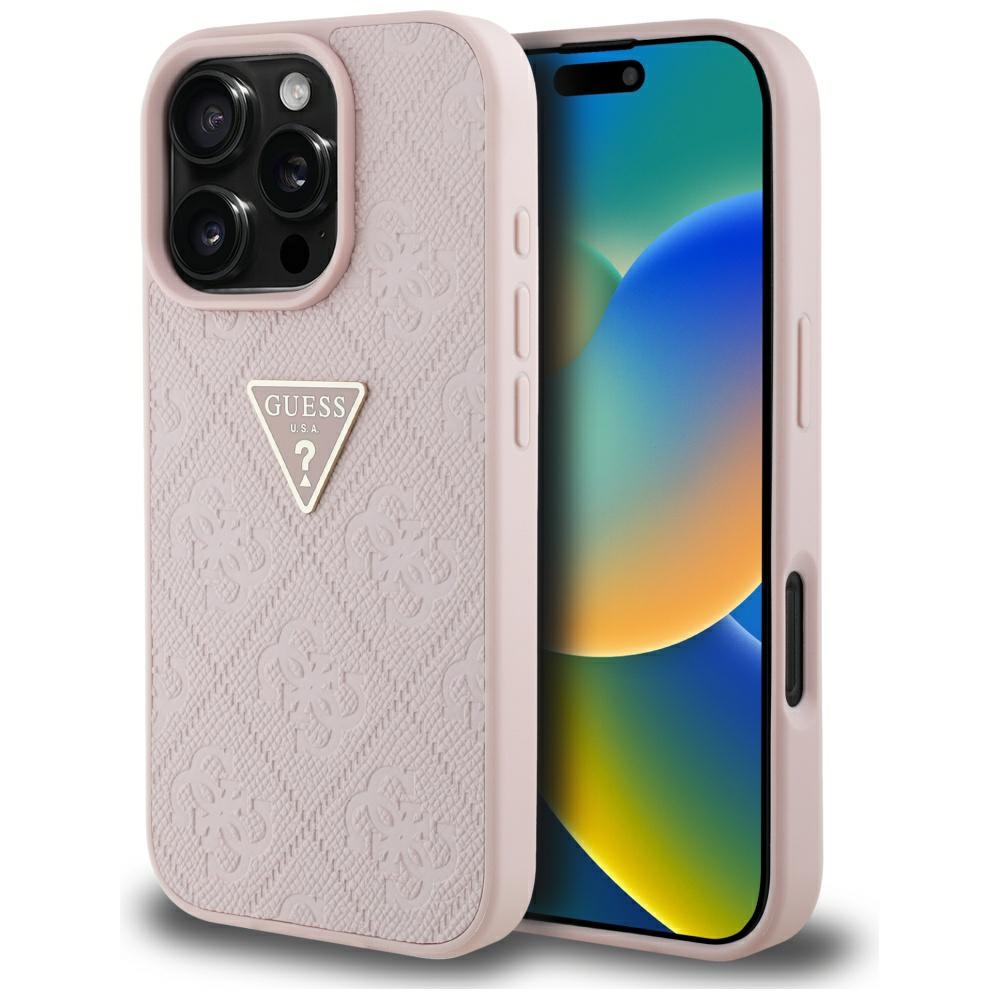 Guess Hot Stamp 4G Pattern Triangle Metal Logo iPhone 16 Pro Ümbris - roosa