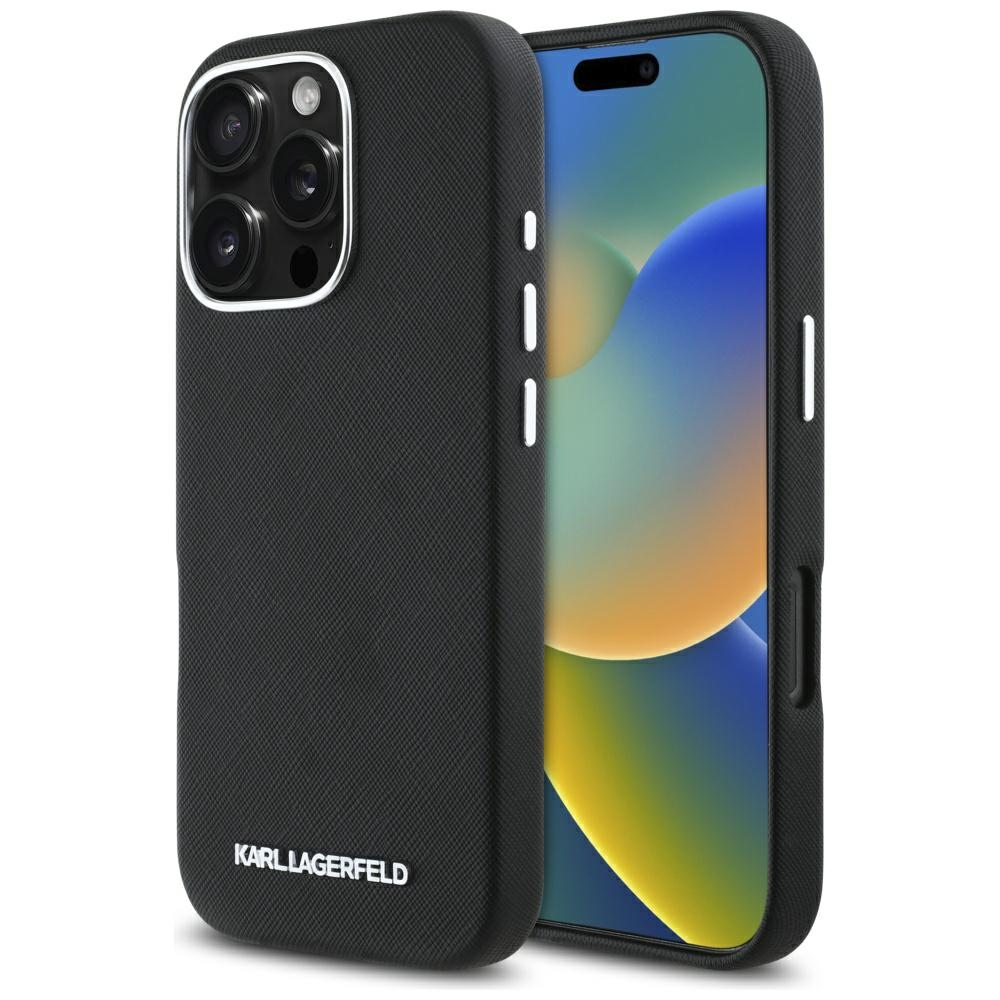 Karl Lagerfeld Saffiano Full Wrapped Elongated Metal Logo MagSafe Ümbris jaoks iPhone 16 Pro Max - must