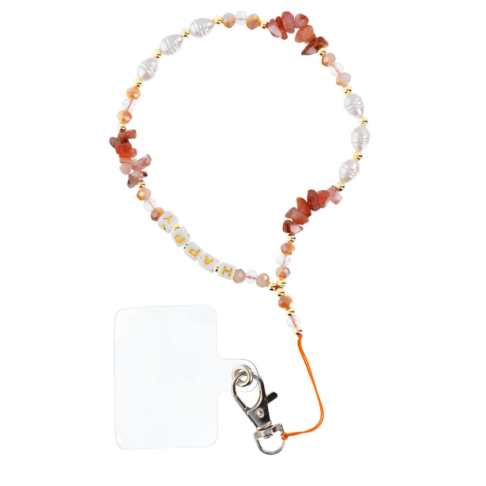 HAPPY Phone lanyard, Phone pendant / cord length 44cm (22cm in the loop) / on hand - oranž