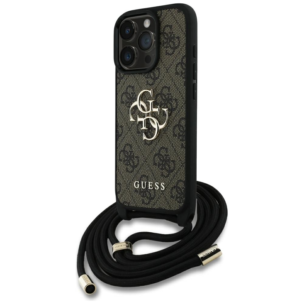 Guess 4G Big Logo Cord Stap Crossbody Ümbris jaoks iPhone 16 Pro Brown