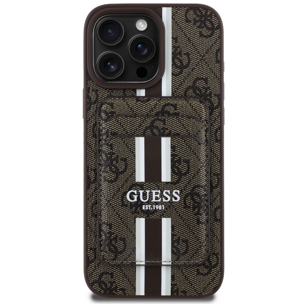 Guess 4G Stripes ümbris with Magsafe wallet jaoks iPhone 16 Pro Max brown