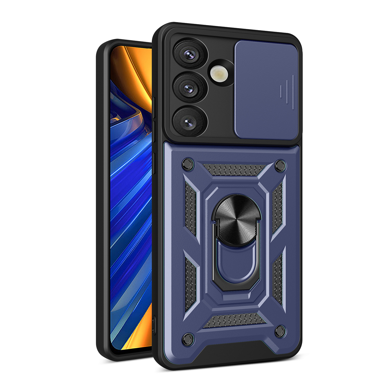 Hybrid Armor Camshield with Stand and Camera Cover jaoks Samsung Galaxy S25 Edge - Sinine