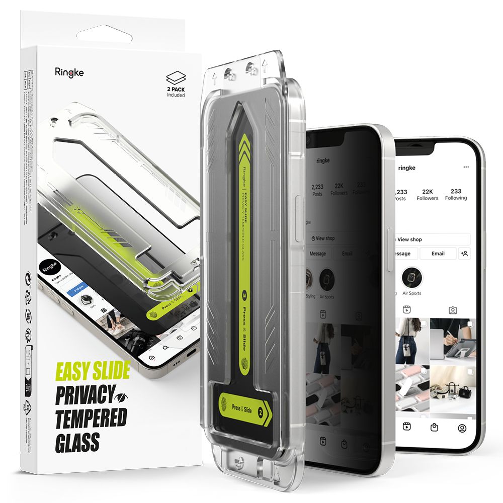 Ringke Easy Slide Privacy Glass 2-pack jaoks iPhone 13 / 13 Pro / 14 / 16e