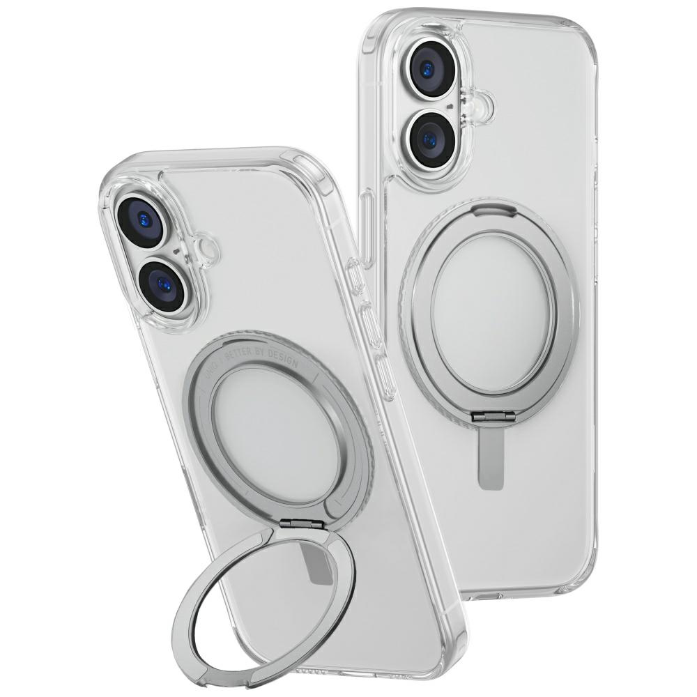Uniq Swivix 360 Rotating Kickstand Ümbris jaoks iPhone 16 - Läbipaistev