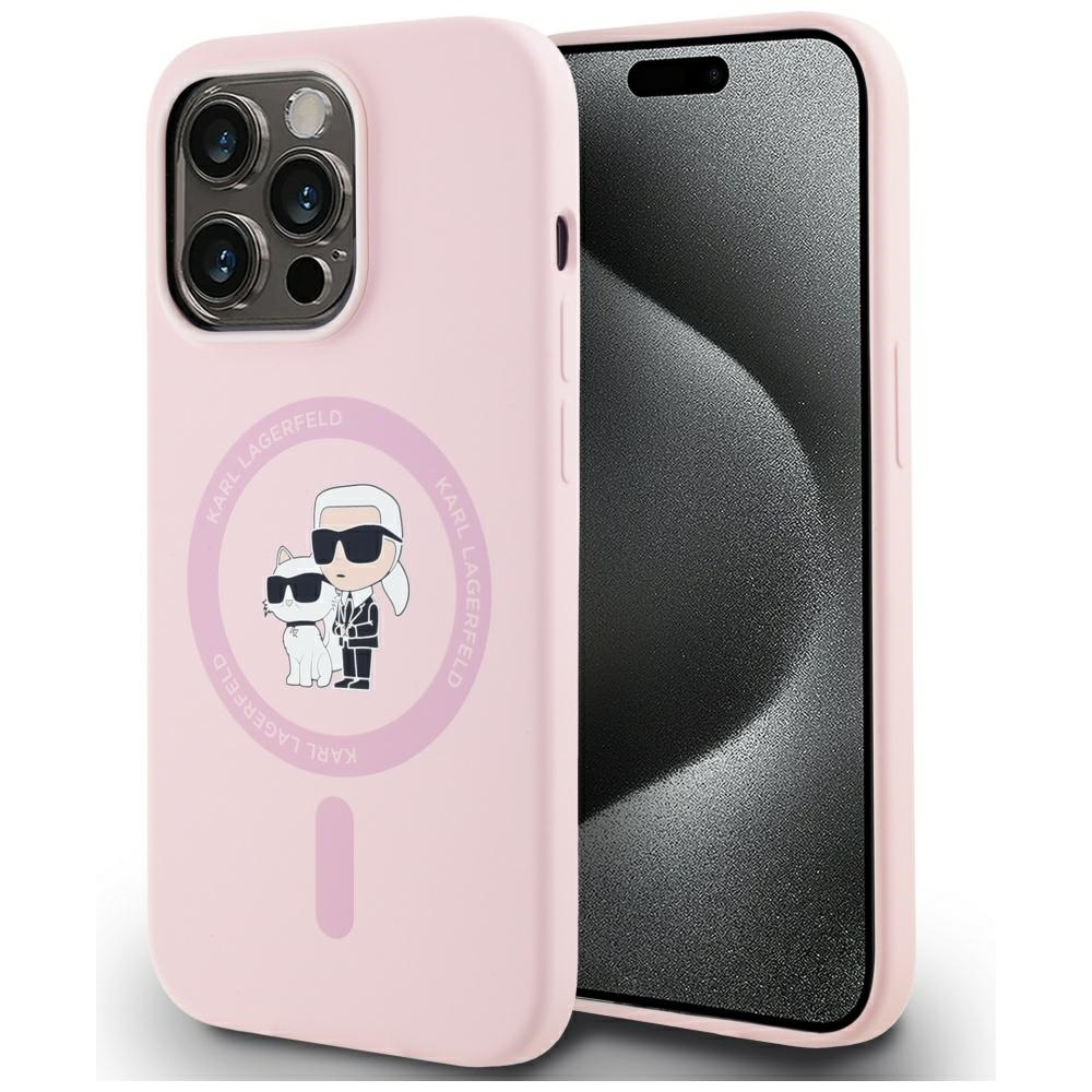 Karl Lagerfeld Silicone Karl&Choupette MagSafe iPhone 14 Pro Ümbris - Roosa