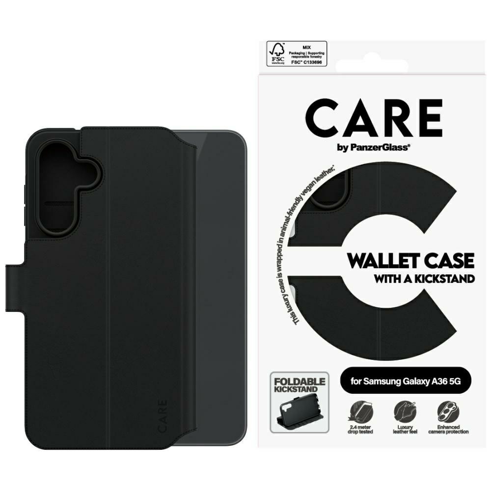 CARE by PanzerGlass Feature Wallet Kickstand Ümbris jaoks Samsung Galaxy A36 5G - Must