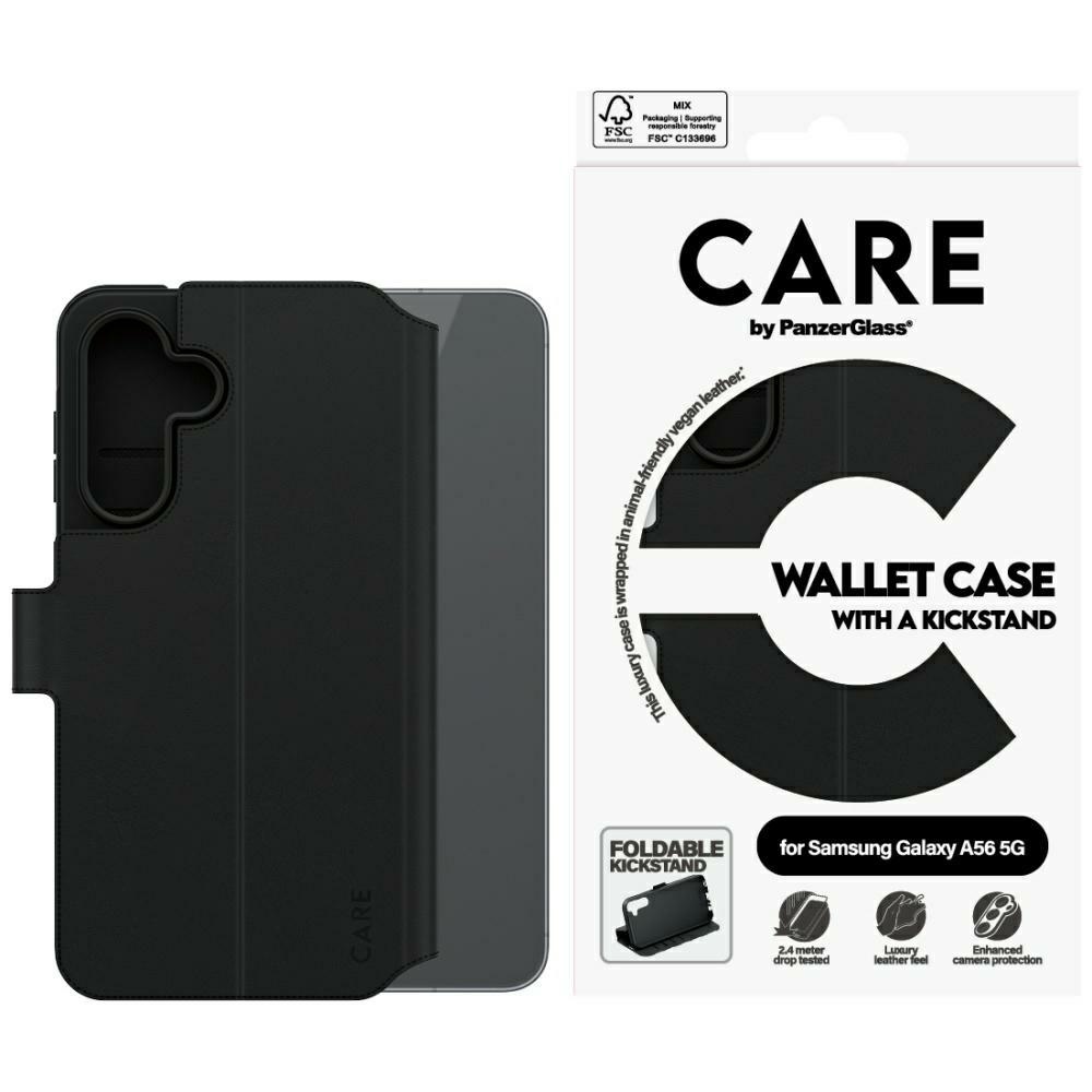 CARE by PanzerGlass Feature Wallet Kickstand Ümbris jaoks Samsung Galaxy A56 5G - Must