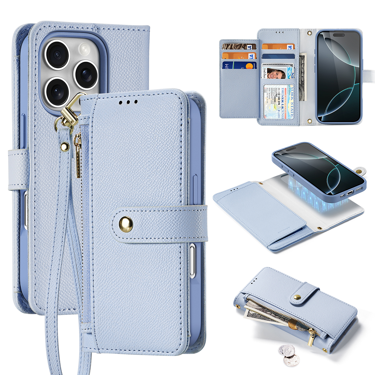 Dux Ducis Lawa Leather Ümbris jaoks iPhone 16 Pro Max with Detachable Magnetic Wallet - Sinine