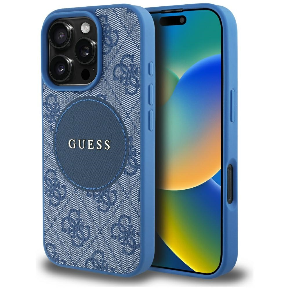 Guess 4G Circle Classic Logo MagSafe ümbris jaoks iPhone 16 Pro Max - sinine