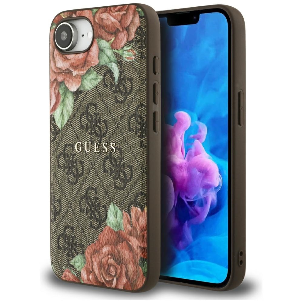 Guess 4G Flowers Print MagSafe ümbris jaoks iPhone 16e - brown