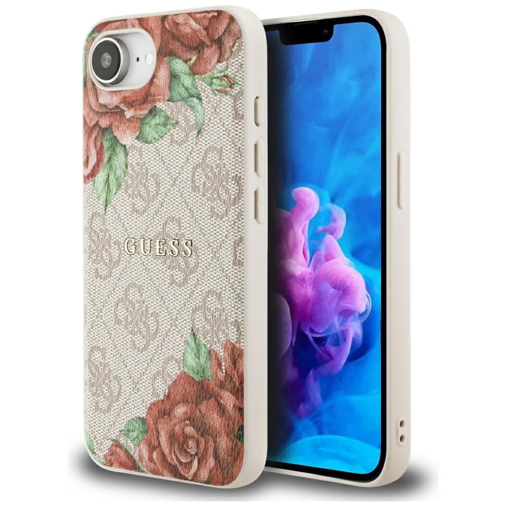 Guess 4G Flowers Print MagSafe iPhone 16e Ümbris - Roosa