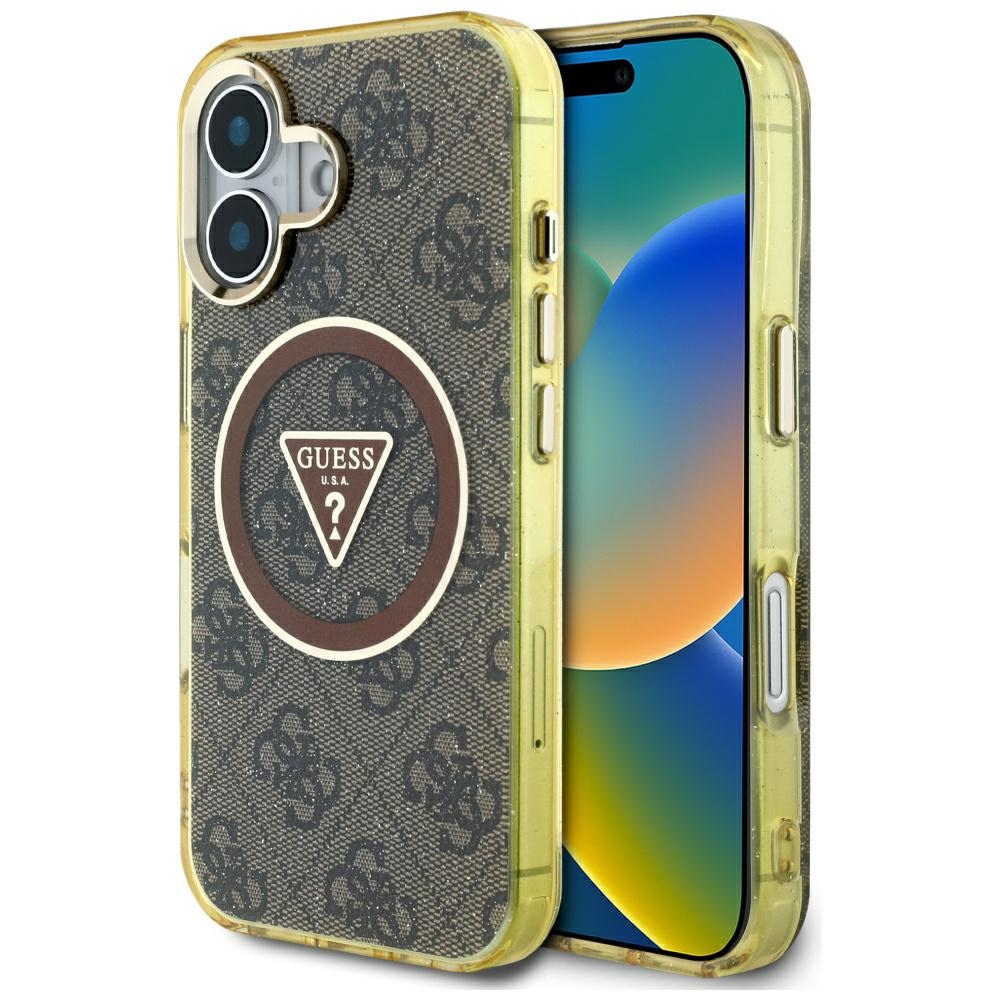 Guess IML Metal Glitter 4G Circle Triangle MagSafe Ümbris jaoks iPhone 16 - Brown