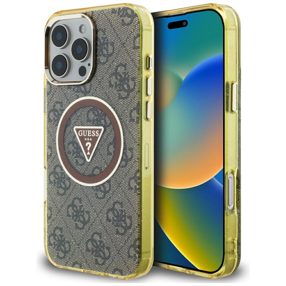 Guess IML Metal Glitter 4G Circle Triangle MagSafe Ümbris jaoks iPhone 16 Pro Max - Brown
