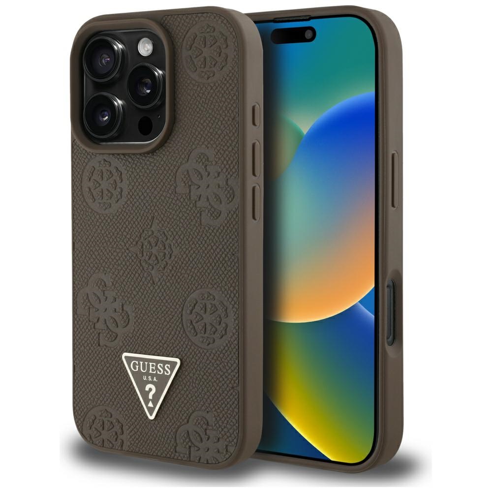 Guess Grained Hot Stamp Peony Triangle Logo MagSafe iPhone 16 Pro Max Ümbris - Brown
