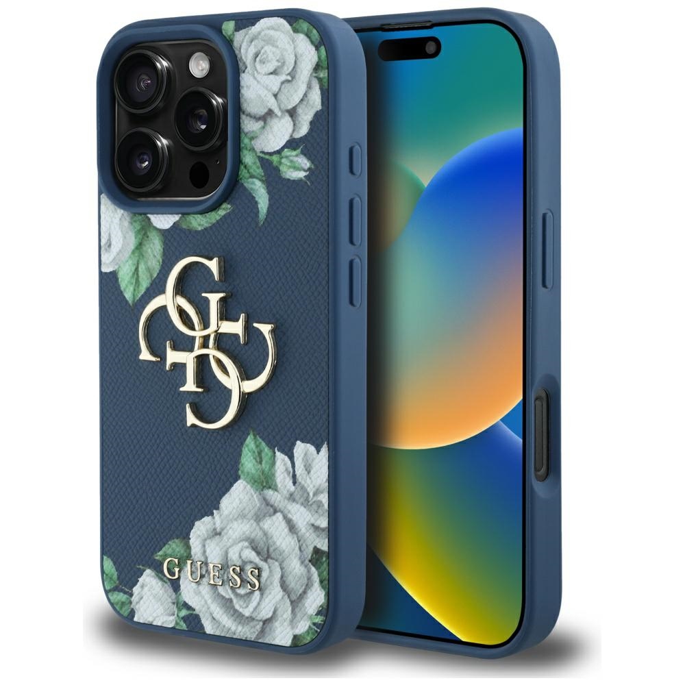 Guess Grained Roses Big 4G logo ümbris jaoks iPhone 16 Pro Max - sinine