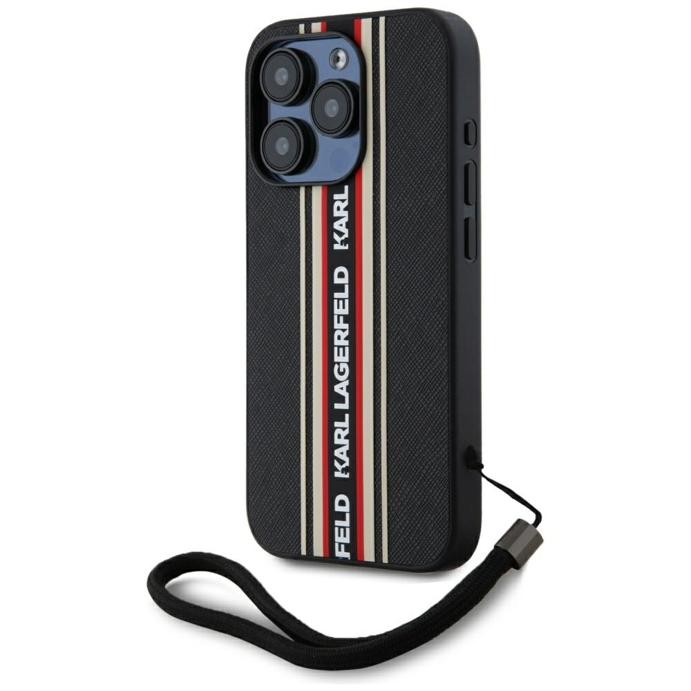 Karl Lagerfeld Saffiano Athleisure Stripes Cord iPhone 15 Pro Max Ümbris - Punane