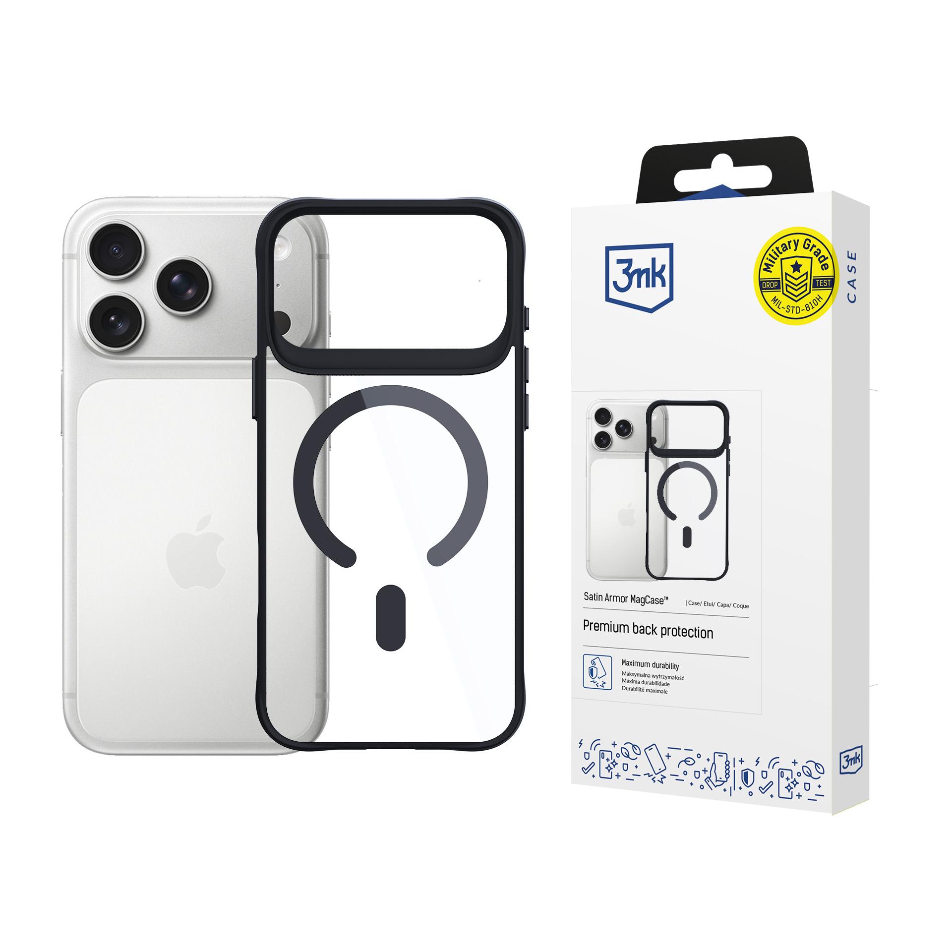 3mk Satin Armor MagCase jaoks iPhone 17 Pro - Läbipaistev Must