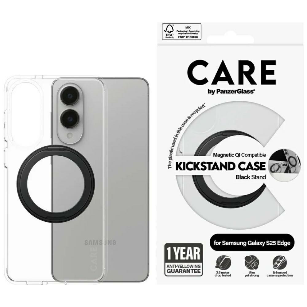 CARE by PanzerGlass Feature Must Kickstand & QI Ümbris jaoks Samsung Galaxy S25 Edge - Läbipaistev