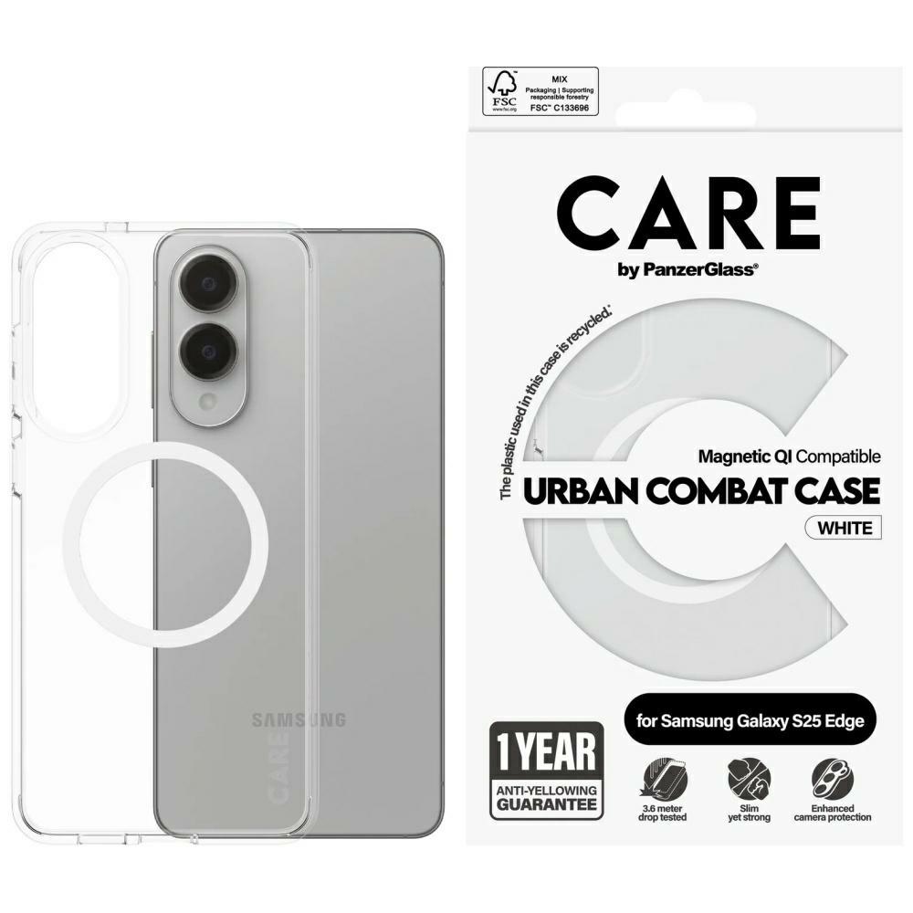 CARE by PanzerGlass Flagship Urban Combat Valge QI Ümbris jaoks Samsung Galaxy S25 Edge - Läbipaistev
