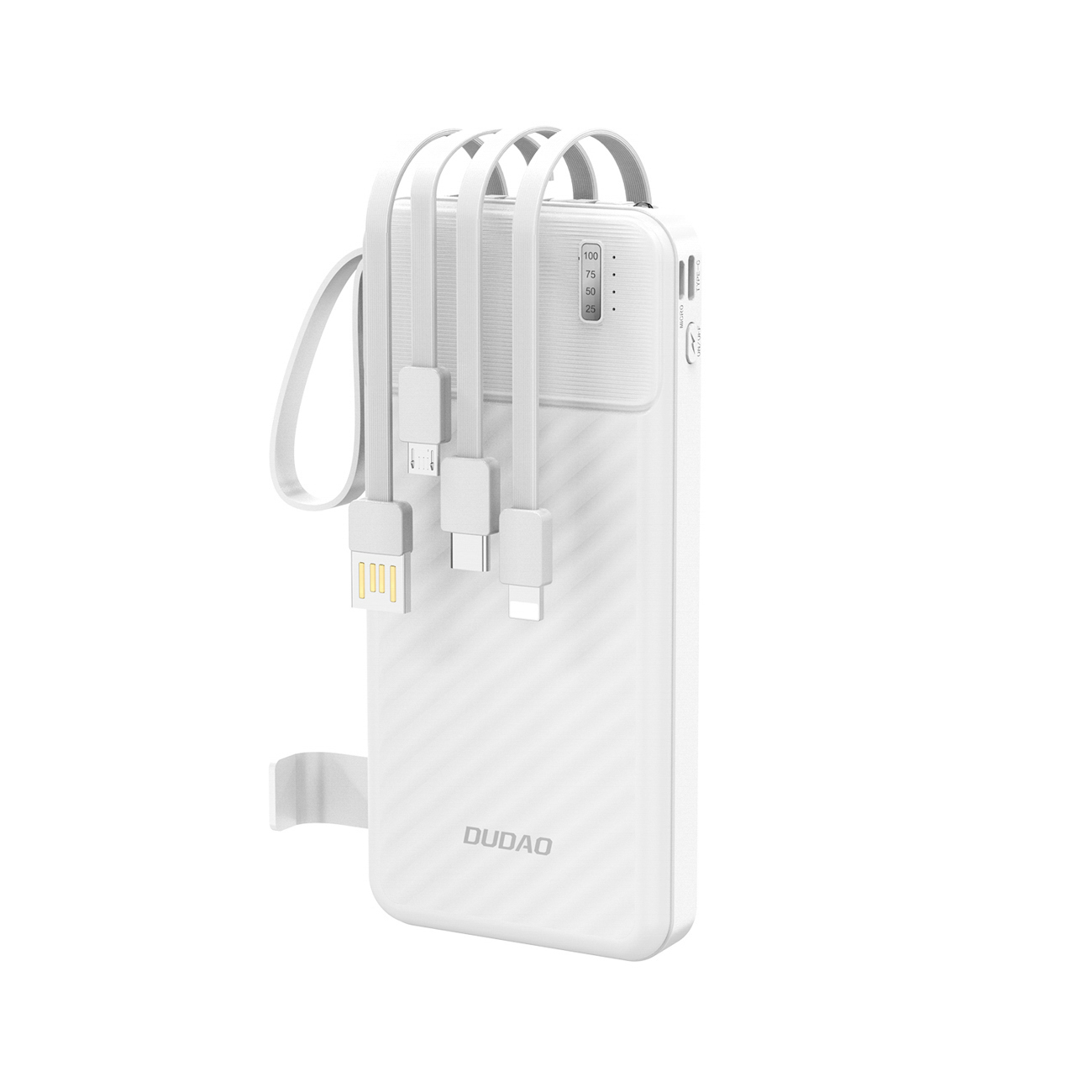 Dudao K11 10000mAh Powerbank sisseehitatud kaablitega - valge
