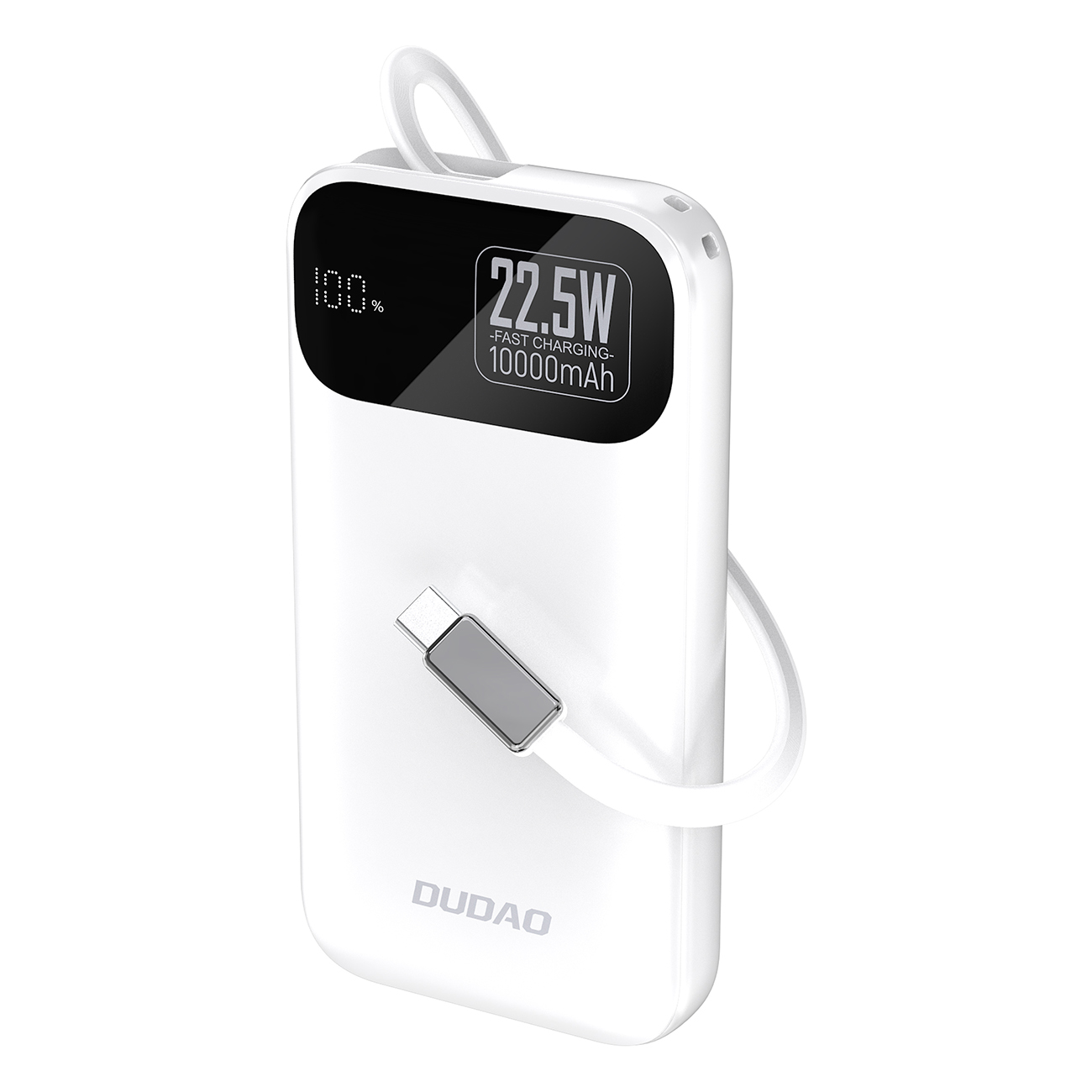 Dudao K31 10000 mAh 22.5W PD Powerbank sisseehitatud kaabliga - valge