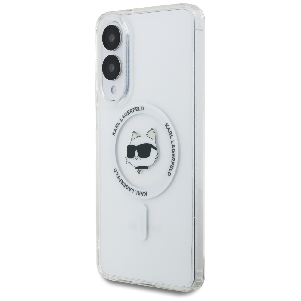 Karl Lagerfeld Button Choupette Head Printed Logo MagSafe Ümbris jaoks Samsung Galaxy S25 Edge - Valge