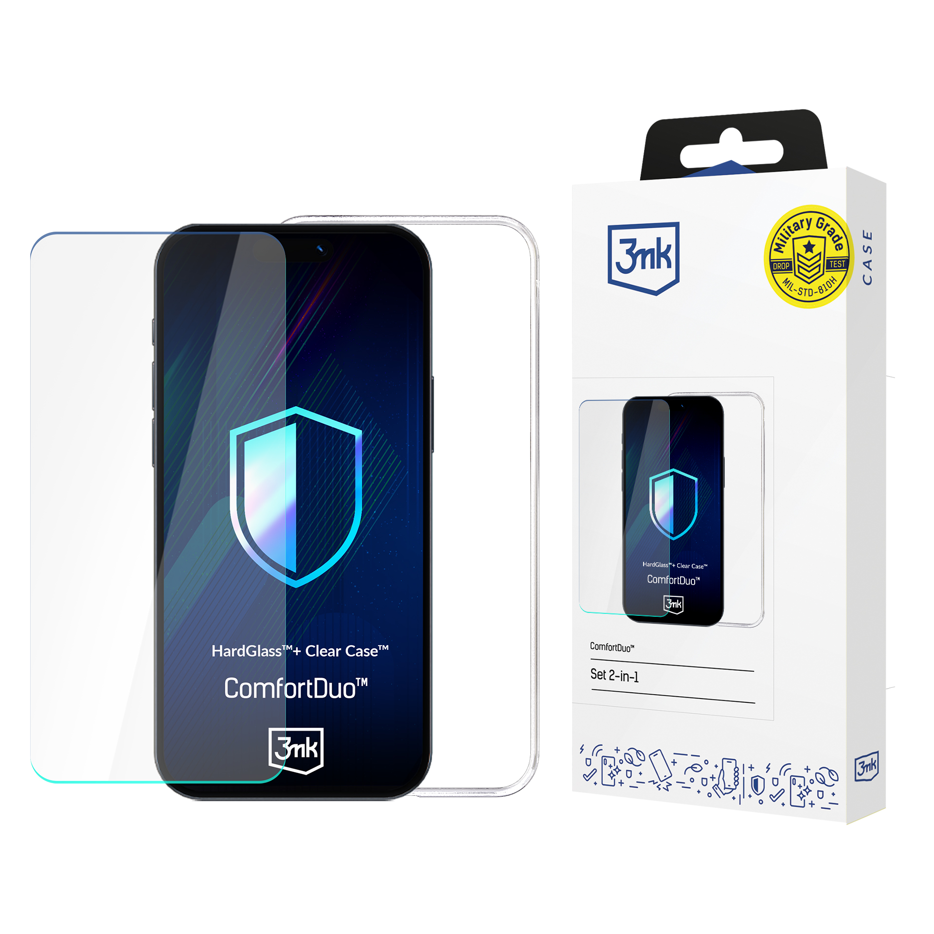 3mk ComfortDuo Clear protective set ümbris + glass jaoks Samsung Galaxy M55 - läbipaistev