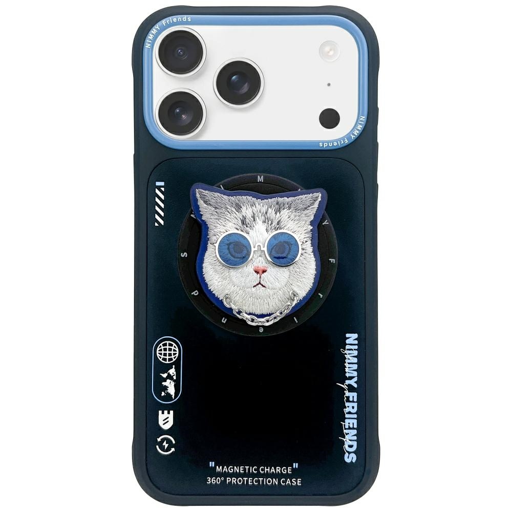 Nimmy Glasses Cool Cat MagSafe Ümbris jaoks iPhone 17 Pro - Must and Sinine