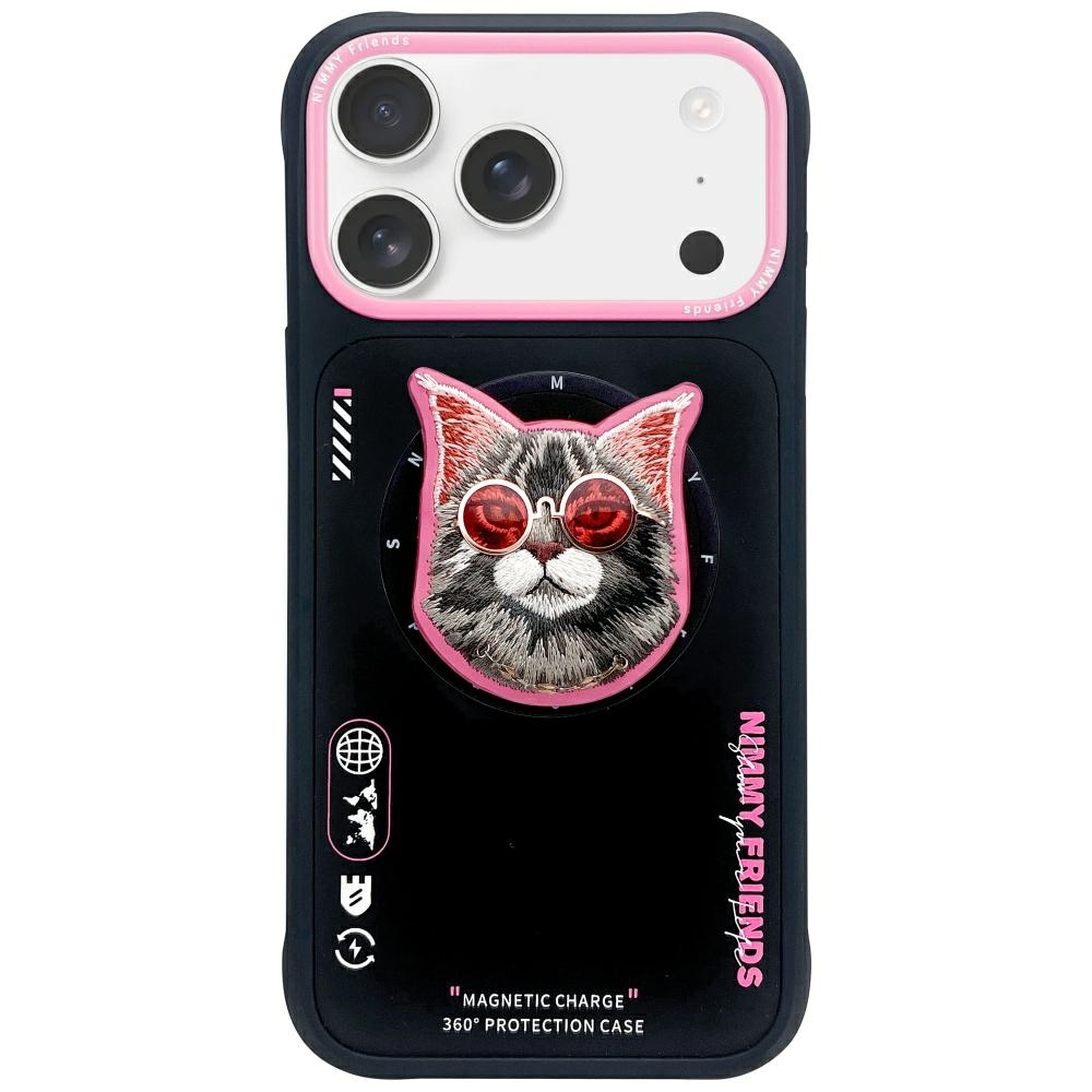 Nimmy Glasses Cool Cat MagSafe Ümbris jaoks iPhone 17 Pro - Must and Roosa