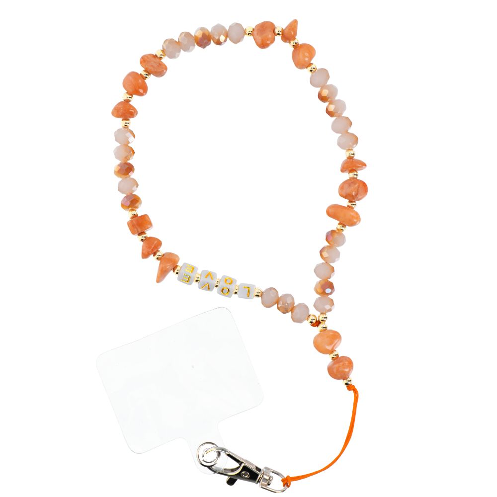 LOVE Phone lanyard, Phone pendant / cord length 44cm (22cm in the loop) / on hand - oranž