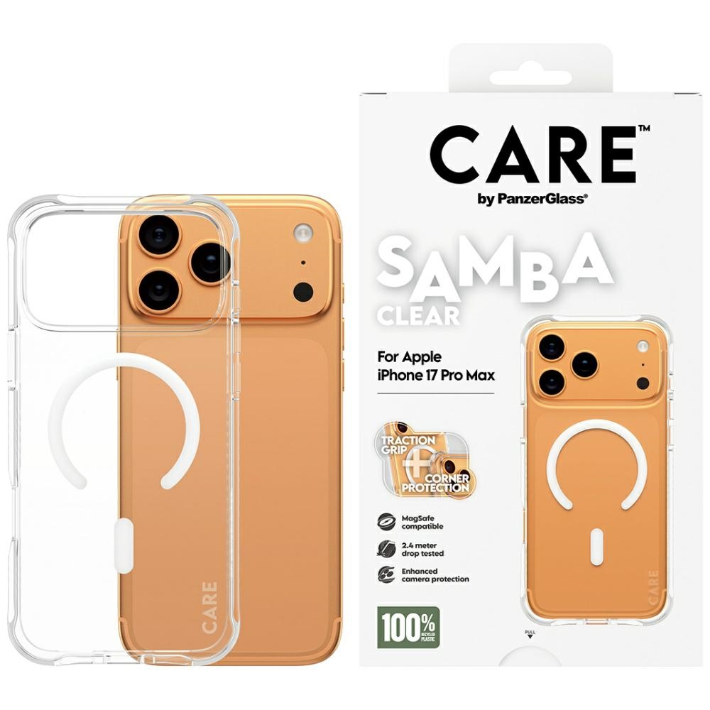 CARE by PanzerGlass Fashionable Samba Ümbris w. Valge MagSafe jaoks iPhone 17 Pro Max - Läbipaistev