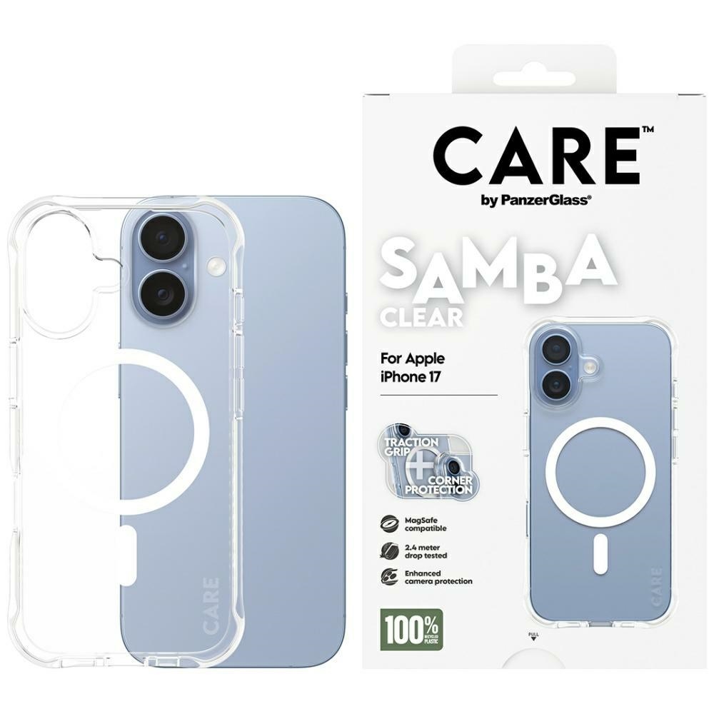 CARE by PanzerGlass Fashionable Samba Ümbris w. Valge MagSafe jaoks iPhone 17 - Läbipaistev