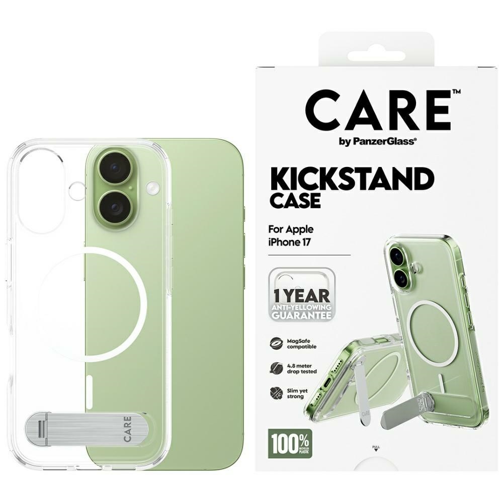 CARE by PanzerGlass Feature Ümbris w. Kickstand MagSafe jaoks iPhone 17 - Läbipaistev