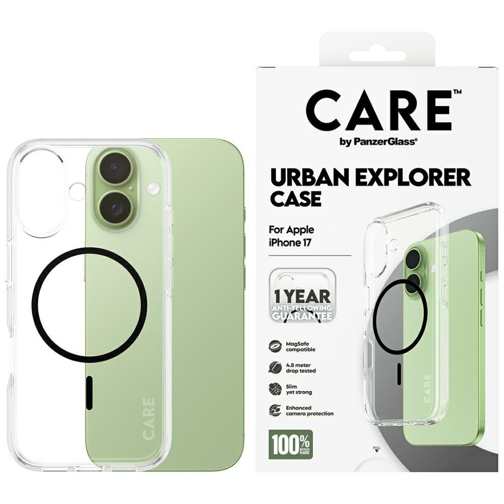 CARE by PanzerGlass Flagship Urban Explorer Ümbris w. Must MagSafe jaoks iPhone 17 - Läbipaistev